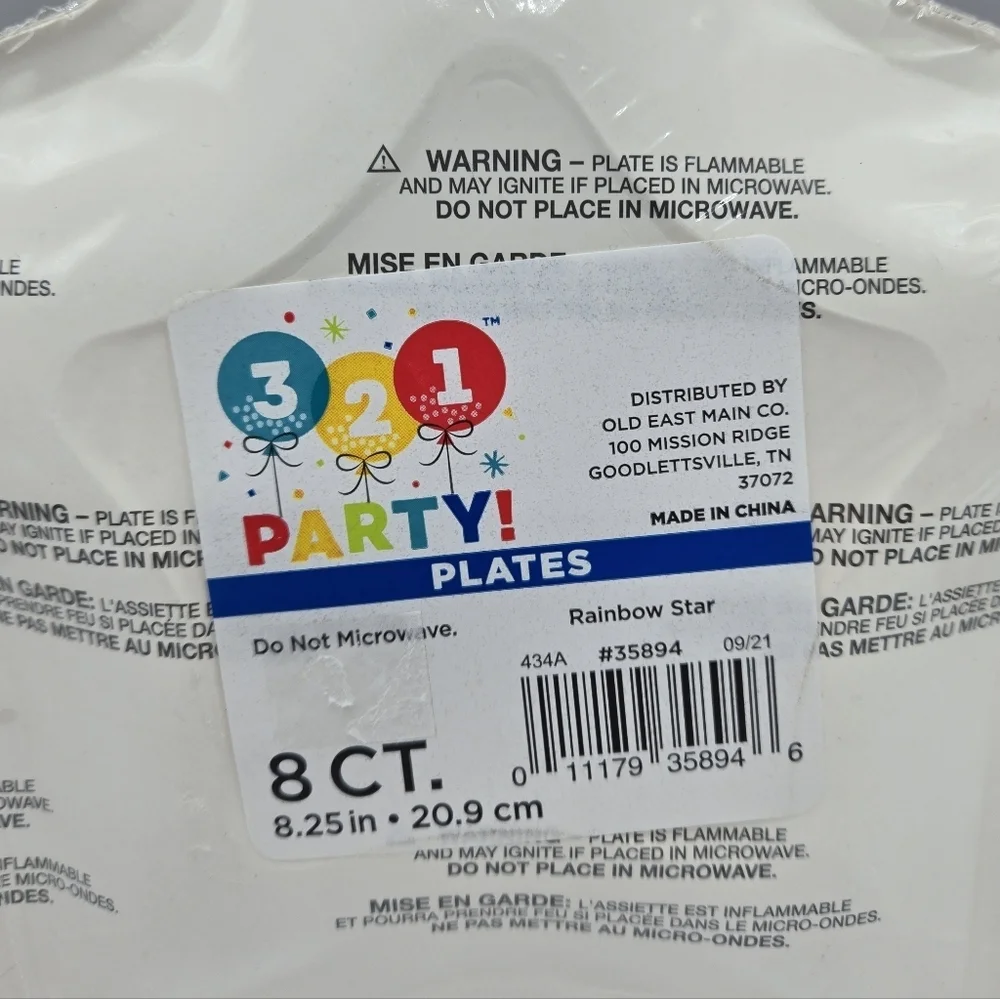 321 Party! Rainbow Star Shaped Party Plate 8 ct
